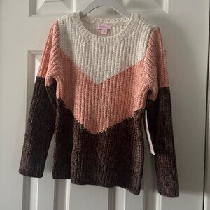 Design History Girls Cream Peach Brown Sweater Size 5 New with Tags